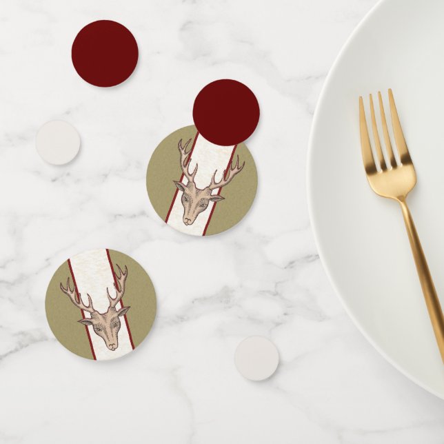 Brown Male Deer Head Big Antlers Tan Red White Confetti (Group)