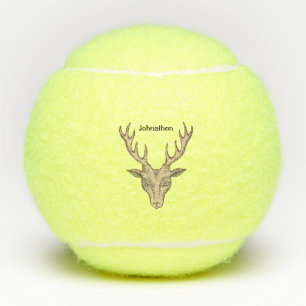 Brown Male Deer Head Black Etchings Antlers Tennis Balls