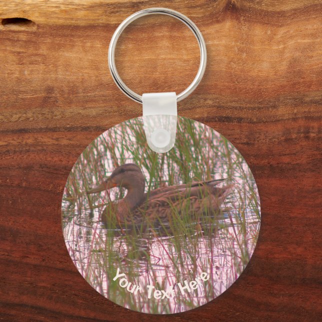 Brown Mallard Duck Nature Personalised Key Ring (Front)