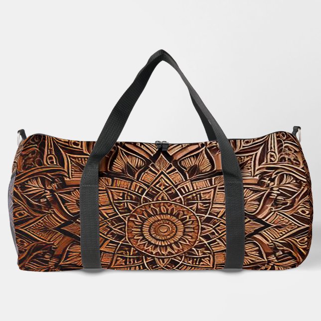 Brown Mandala  Duffle Bag (Back)