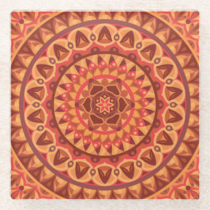 Brown Mandala Earthy Boho Pattern Neutral Decor Glass Coaster