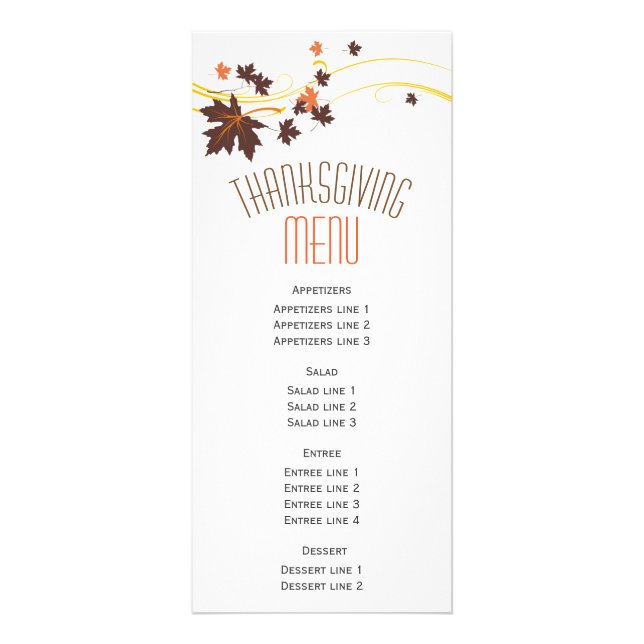 Brown maple leaves elegant fall Thanksgiving menu (Front)