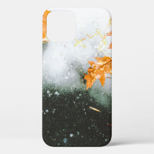 BROWN MAPLE LEAVES ON GLASS iPhone 12 CASE