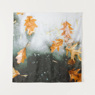 BROWN MAPLE LEAVES ON GLASS TAPESTRY