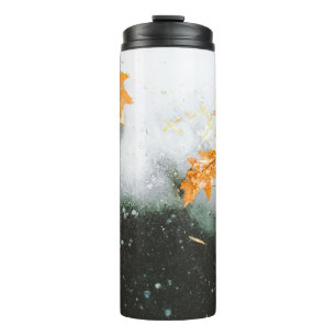 BROWN MAPLE LEAVES ON GLASS THERMAL TUMBLER
