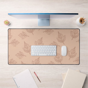 Brown Maple Leaves Vintage Line Leaf Pattern  Desk Mat