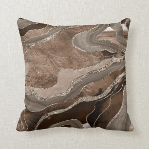 Brown Marble Agate Gold Glitter Glam #2 Cushion
