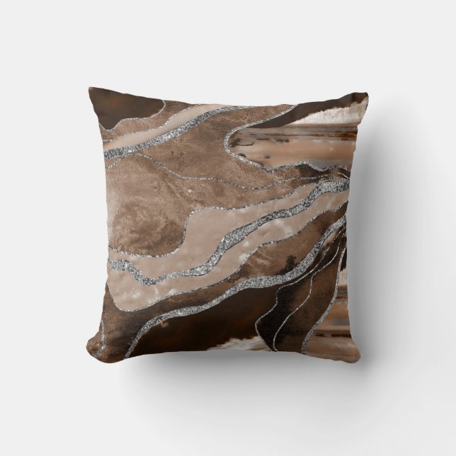 Brown Marble Agate Silver Glitter Glam #1  Cushion (Front)