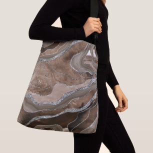 Brown Marble Agate Silver Glitter Glam #2 Crossbody Bag
