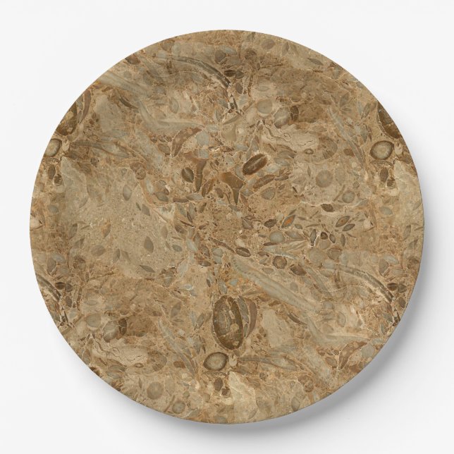 Brown Marble Fossil Look Paper Plate (Front)