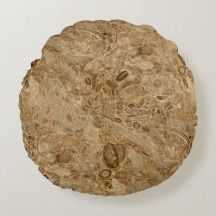 Brown Marble Fossil Look Round Cushion