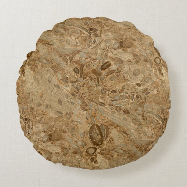 Brown Marble Fossil Look Round Cushion (Front)