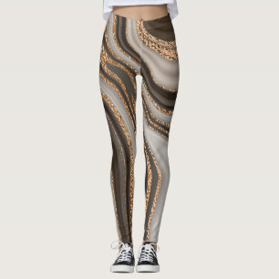 Brown Marble Gold Vintage Design Leggings
