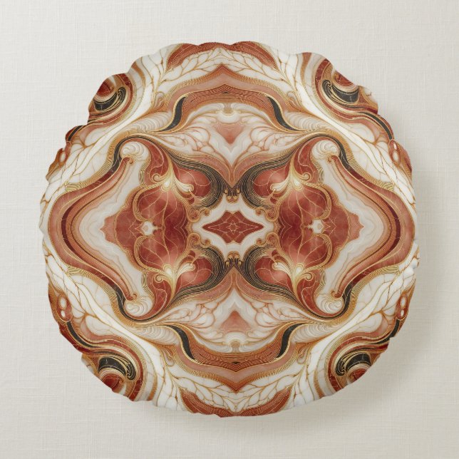 Brown Marble With Gold Trim Round Cushion (Front)