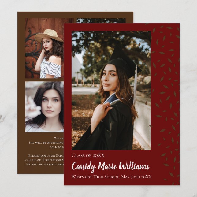 Brown Maroon Confetti Graduation Announcement (Front/Back)