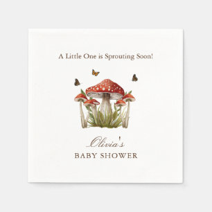Brown Maroon Mushroom Butterfly Theme Baby Shower Napkin