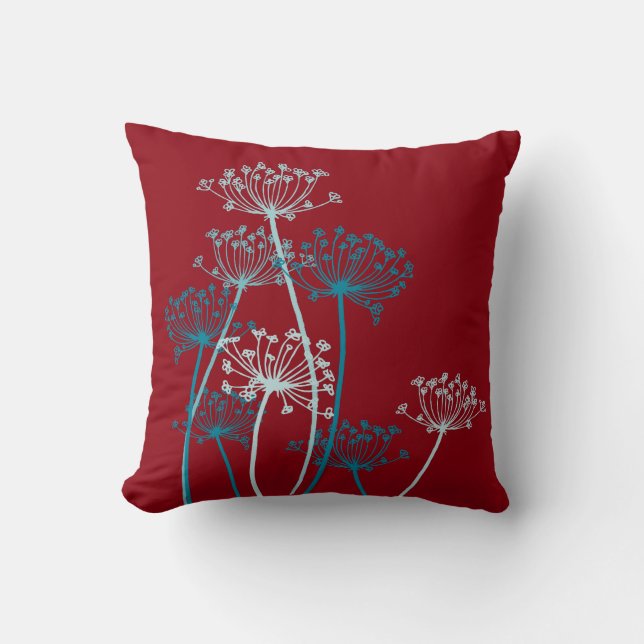 Brown marsala aqua cows parsley pillow (Front)