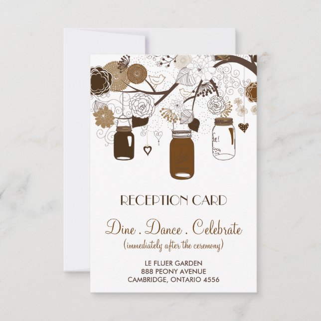 Brown Mason Jars and Flowers Fall Reception Card (Front)