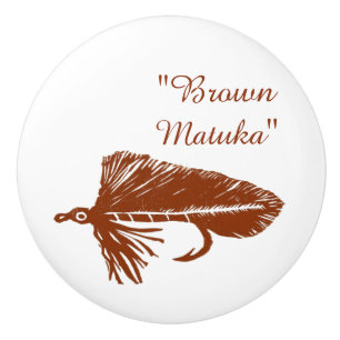Brown Matuka streamer, fly fishing, fly tying art Ceramic Knob
