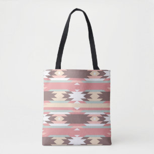Brown, Mauve & Green Aztec Patterned Tote Bag