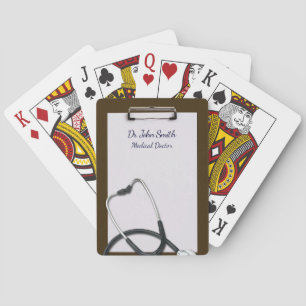 Brown Medical Clipboard with Stethoscope Playing Cards