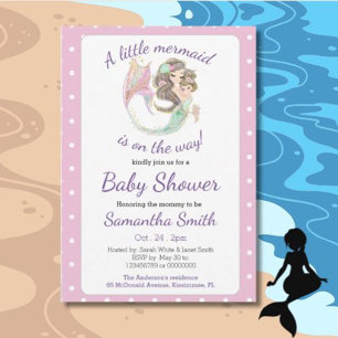 Brown Mermaid Baby Shower glitter theme Invitation