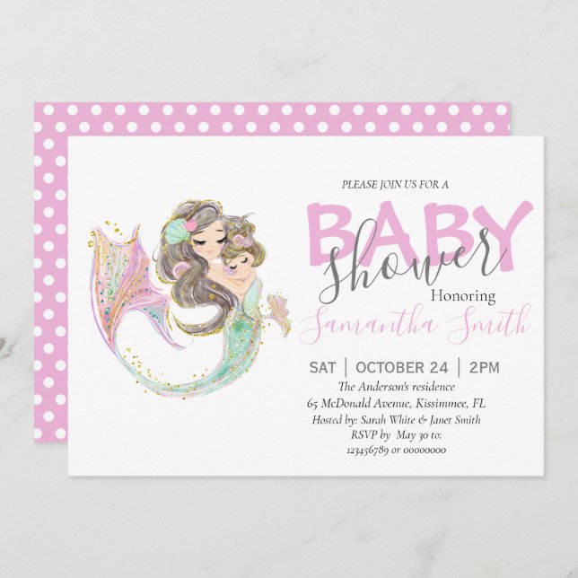 Brown MERMAID BABY SHOWER Under the sea   Announcement (Front/Back)
