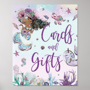 Brown Mermaid Birthday Baby Shower Cards & Gifts Poster