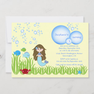 Brown mermaid cute girls birthday party invitation