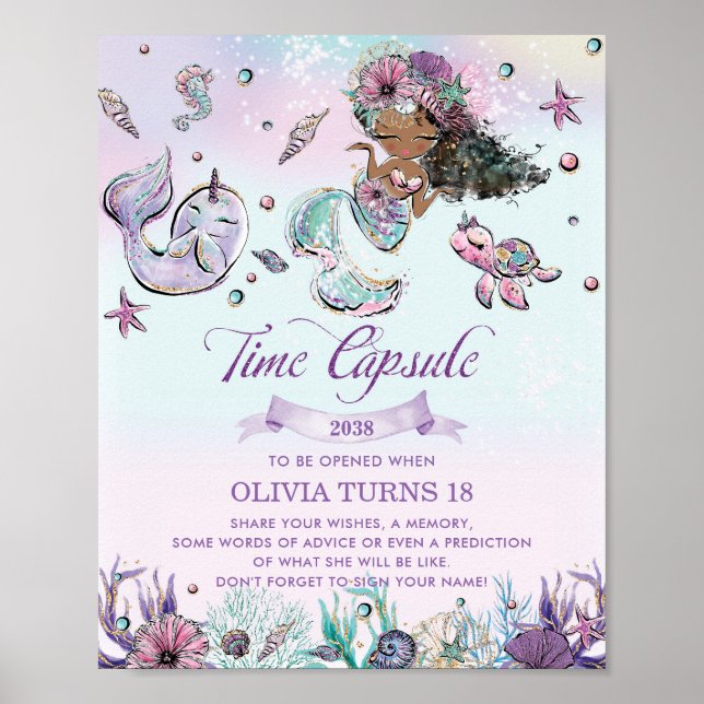 Brown Mermaid Under the Sea Birthday Time Capsule Poster (Front)