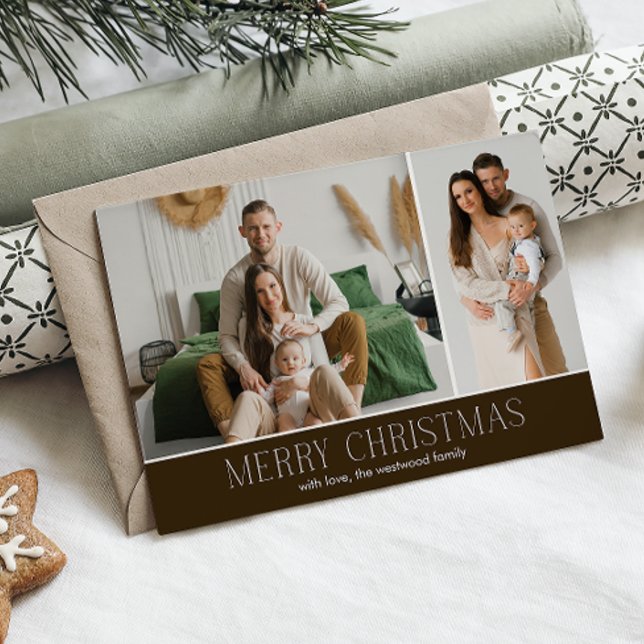 BROWN MERRY Christmas Elegant 2 Photo message Holiday Card (Creator Uploaded)