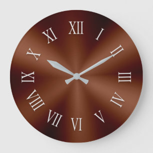 Brown Metallic Clock with Patterned Roman Numbers