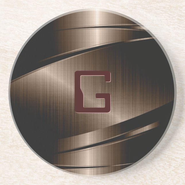 Brown Metallic Design Stainless Steel Look Coaster (Front)