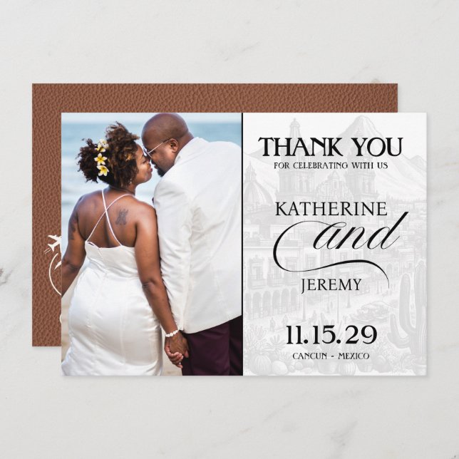 Brown Mexico Passport Thank You Card (Front/Back)