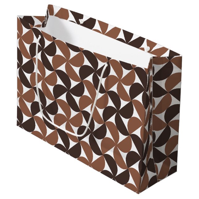 Brown Mid Century Modern Pattern Large Gift Bag (Front Angled)
