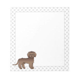 Brown Mini Goldendoodle Cartoon Dog & Paws Notepad