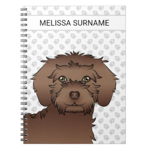 Brown Mini Goldendoodle Cartoon Dog & Text Notebook