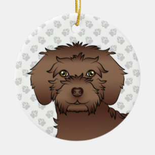 Brown Mini Goldendoodle Cute Cartoon Dog Head Ceramic Ornament