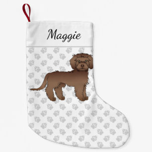 Brown Mini Goldendoodle Cute Cartoon Dog & Name Small Christmas Stocking