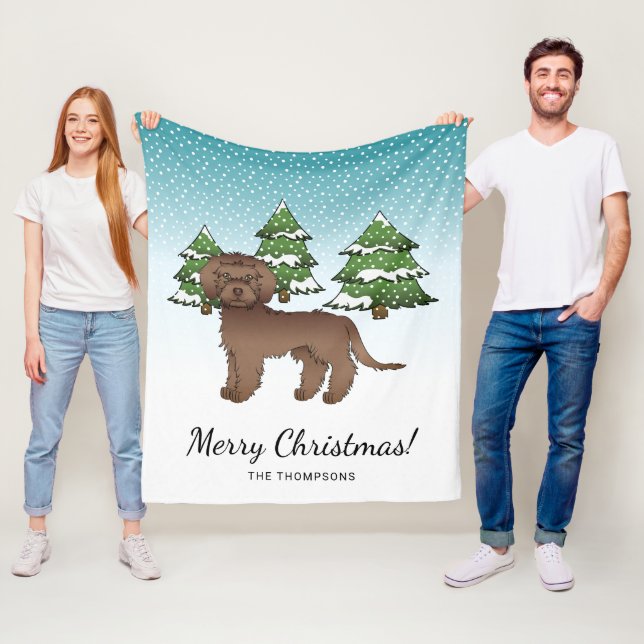 Brown Mini Goldendoodle Dog In A Winter Forest Fleece Blanket (In Situ)