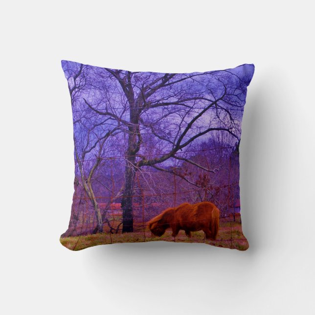 Brown miniature Horse, Purple sky Cushion (Front)