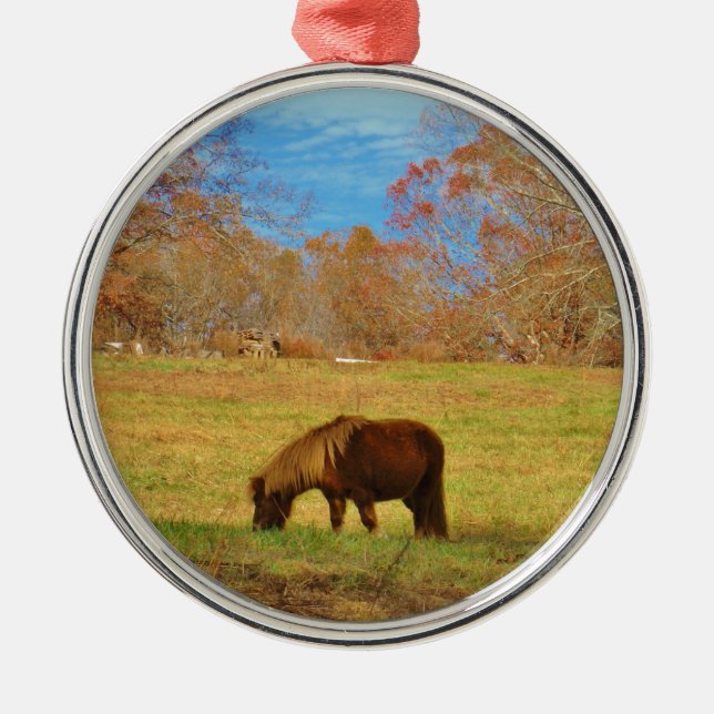 Brown miniature Pony Metal Tree Decoration (Front)
