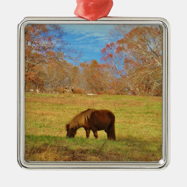 Brown miniature Pony Metal Tree Decoration (Front)