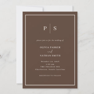 Brown Minimal and Chic Creamy White Border Wedding Invitation