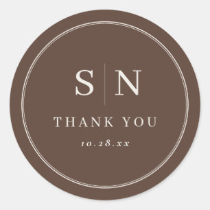 Brown Minimal and Chic   Wedding Initial Classic Round Sticker
