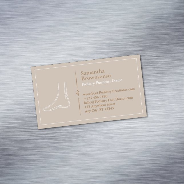 Brown Minimal Foot Massage Podiatry Magnetic Business Card (In Situ)