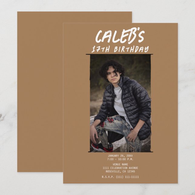 Brown Minimal Photography Photo Birthday Party Invitation (Front/Back)