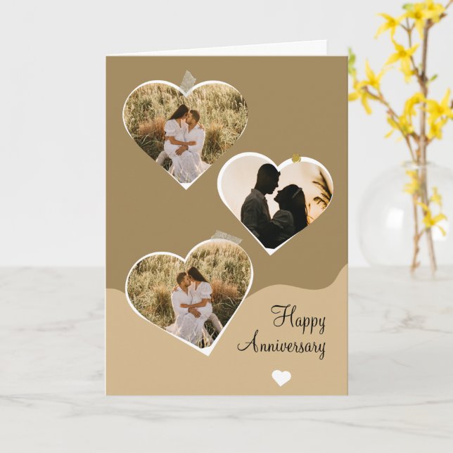 Brown Minimalist Anniversary Photo Collage Folded  Card (Yellow Flower)