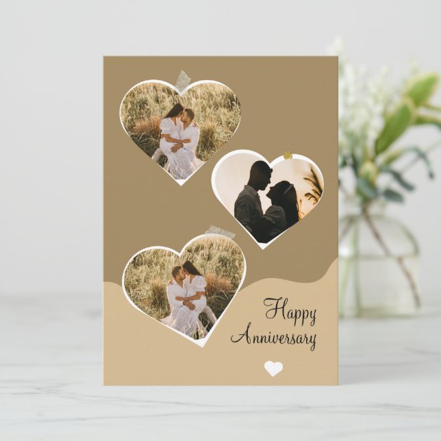 Brown Minimalist Anniversary Photo Collage Invitation (Standing Front)