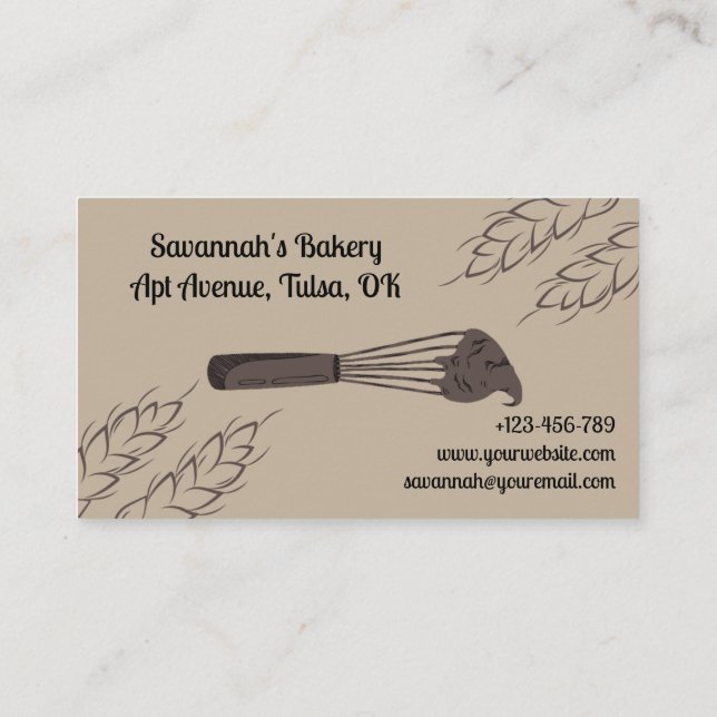 Brown Minimalist Baking Whisk Bakery Business Card (Back)